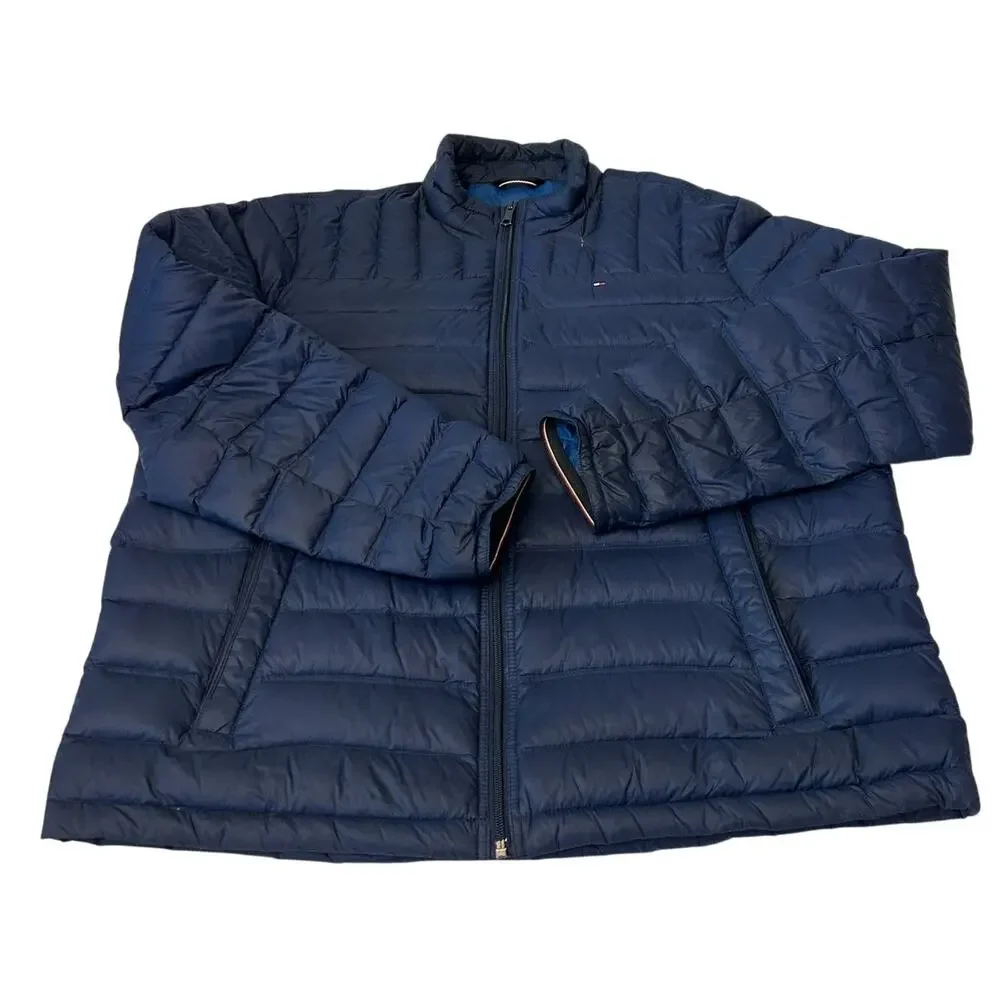 Tommy Hilfiger Men's Natural Down Packable Jacket Navy Size XL Nylon Lightweight